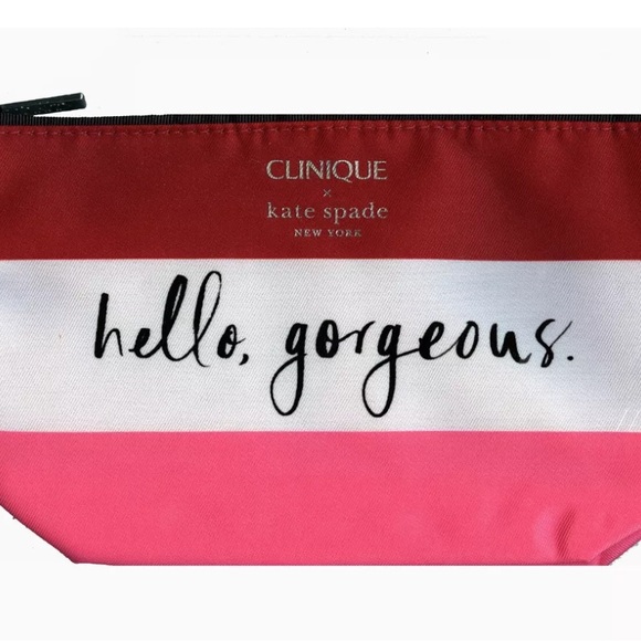 Clinique x Kate Spade Tote Bag & Makeup Bag "Hello Gorgeous" Red White Pink 2023 - Picture 4 of 5
